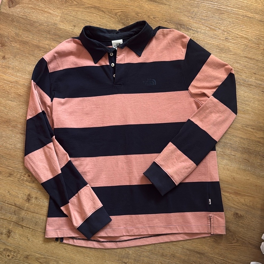 The North Face Stripe Long Sleeve Rugby Polo size XL